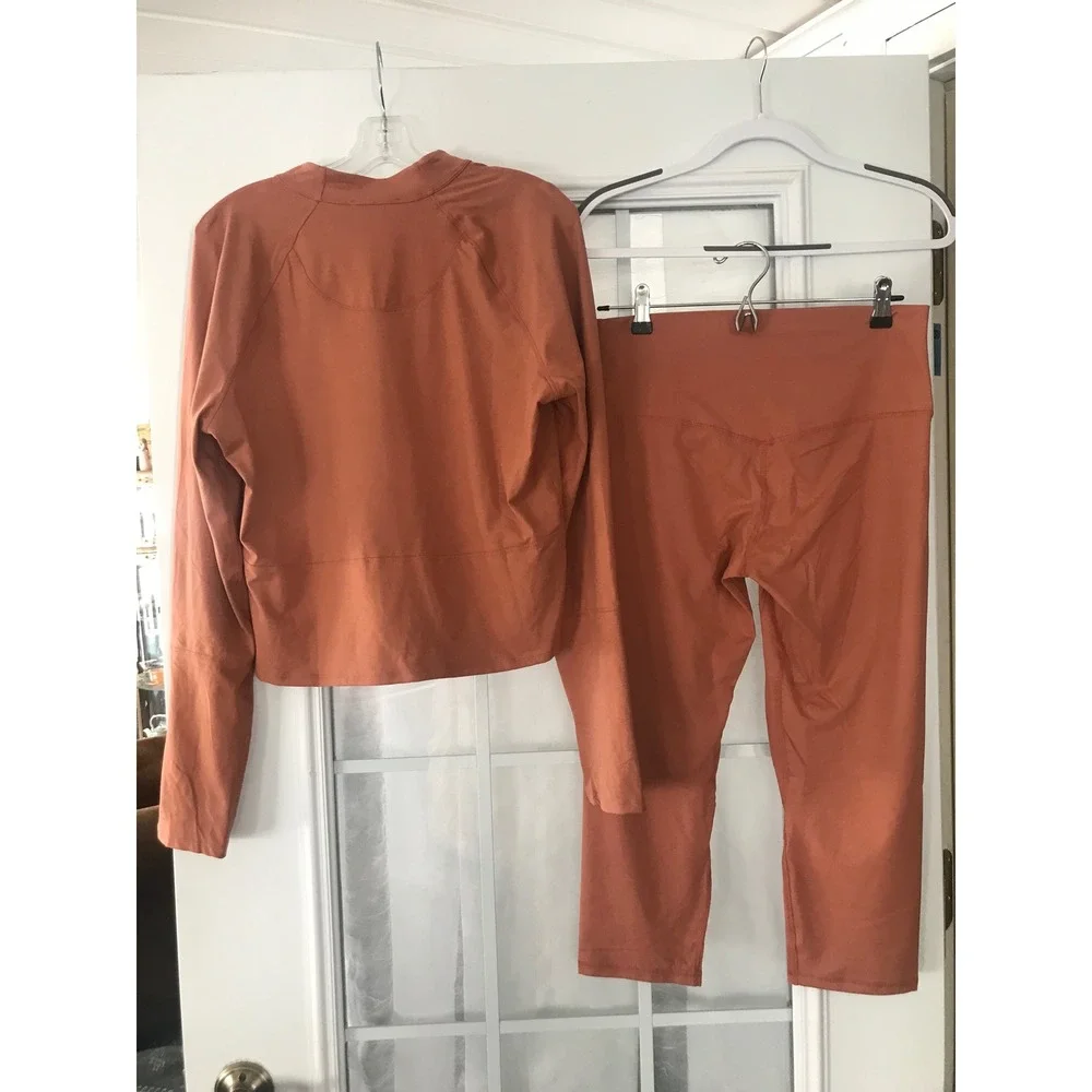 Rae Mode Womens 1X Activewear Set Desert Sun Half Zip‎ Top Cropped Leggings